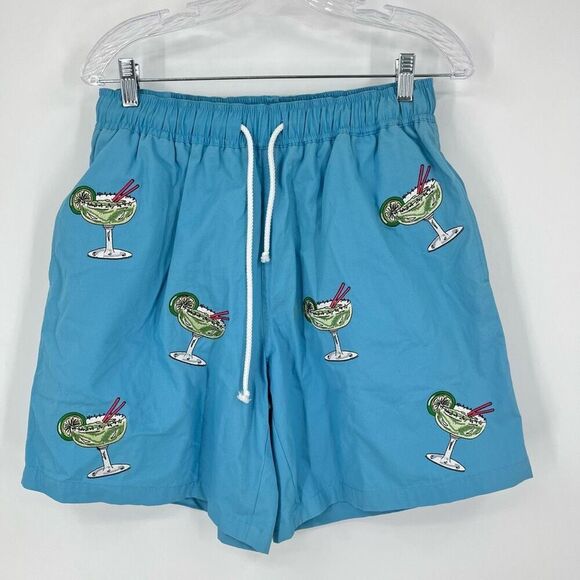 NWT Cj Laing Swim Trunks Drawstrings Waistband Blue Cotton Mens Size Medium - Picture 1 of 7